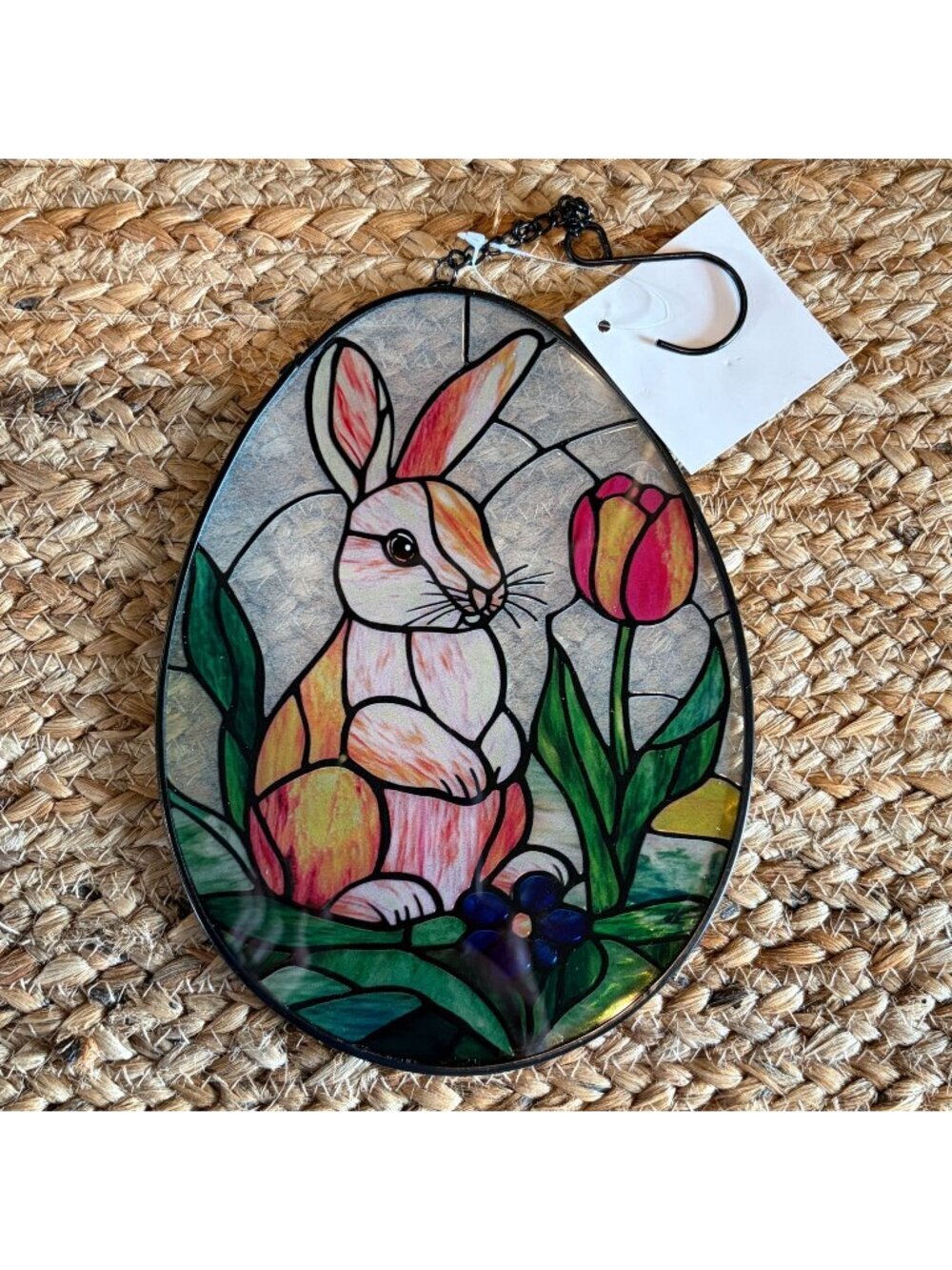 Bunny & Tulip Stained Glass Suncatcher Easter Egg Window Hanging Decor Hobby Lob
